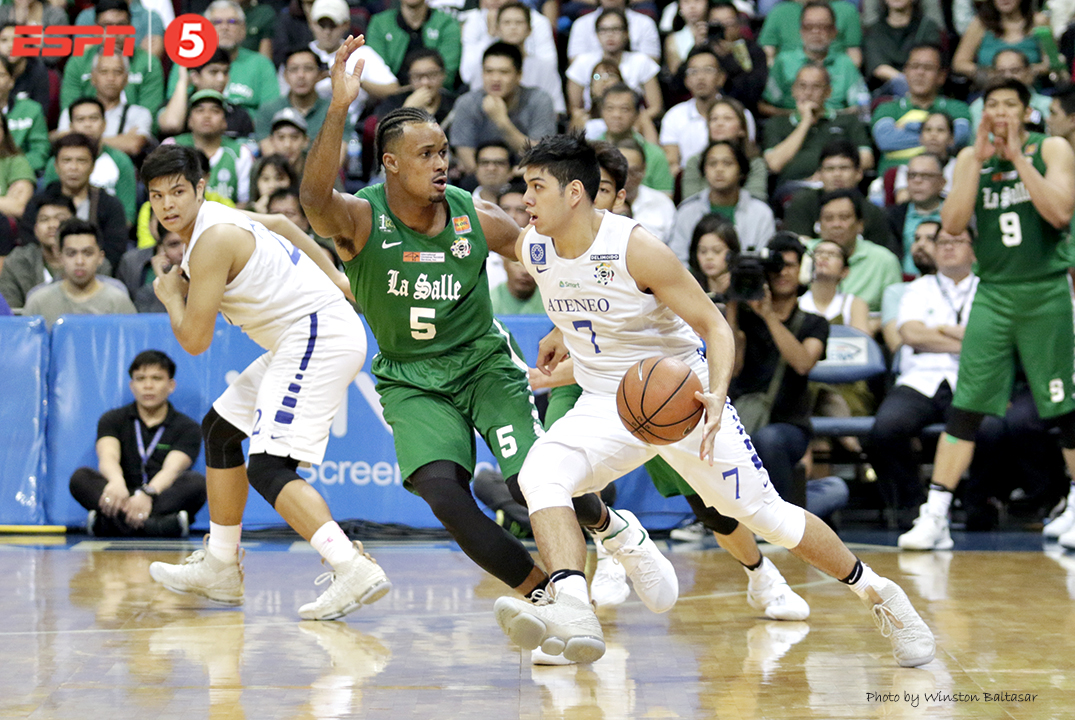 _S1A8245 Ateneo's Mike Nieto drives on La Salle's Abu Tratter
